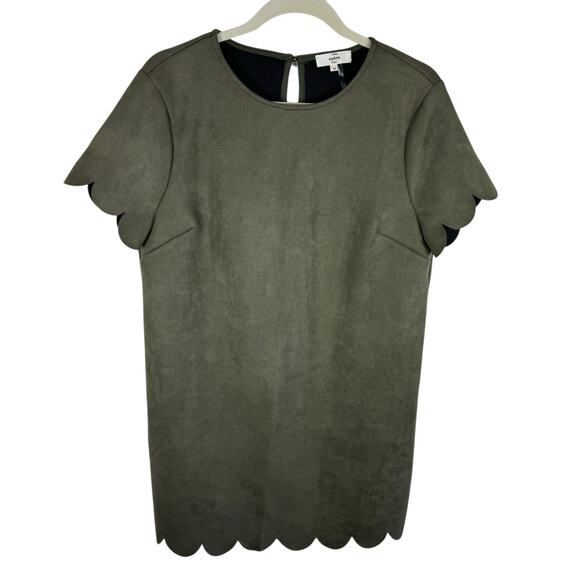 Entro NWOT Green Faux Suede Short Sleeve Scalloped Hem Dress Size M - Picture 1 of 7